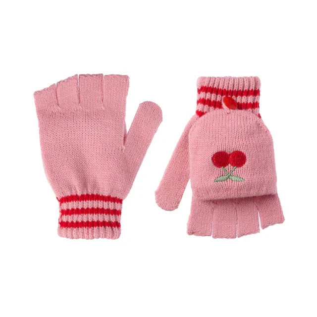 Cheerful Cherry Knitted Gloves 7-10 Years
