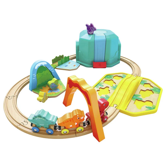 Equipo de tren de dinosaurios con cubo